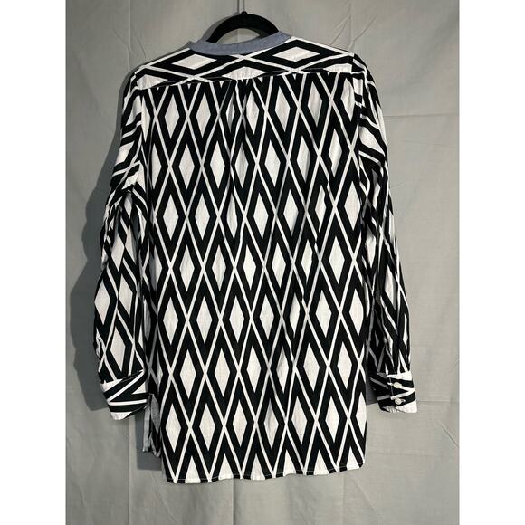 J Crew Tunic Top Womens Small Black White Bib V Neck Lightweight Diamond Boho - Picture 3 of 9